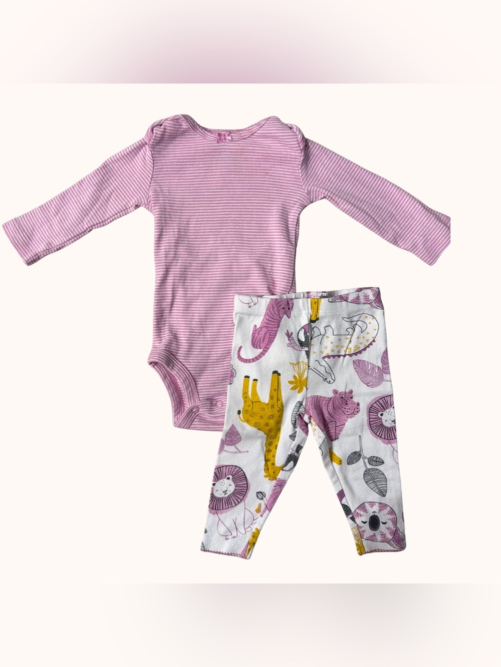 Carter's Pink Stripe Bodysuit with White Animal Print Leggings